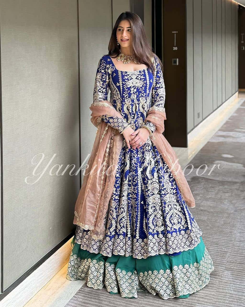 Faux Georgette with heavy 5mm embroidery sequence work Kurta Lehenga with Dupatta