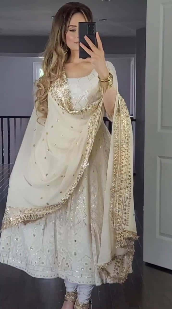 Heavy faux Georgette embroidery Gown Pant with Dupatta set