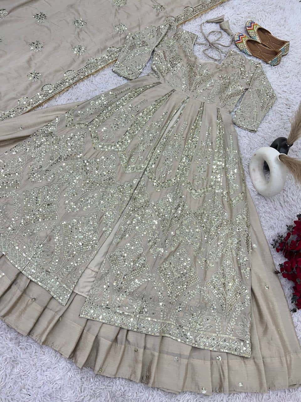 Elegant Pure Chinnon Silk Lehenga Set with Embroidered Top and Dupatta