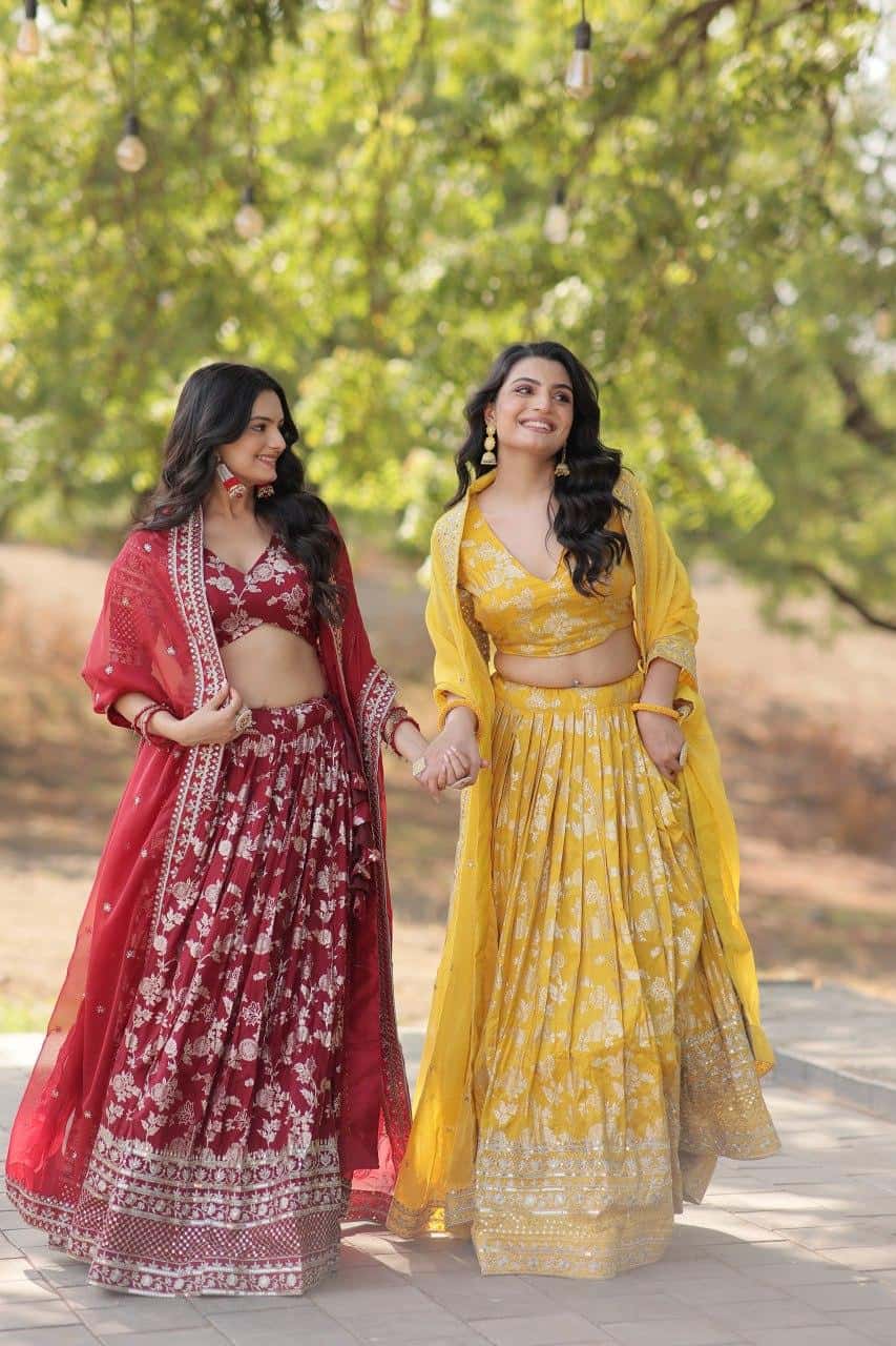 Pure Dyable Viscose Jacquard with Embroidered Sequins Work Blouse with Lehenga