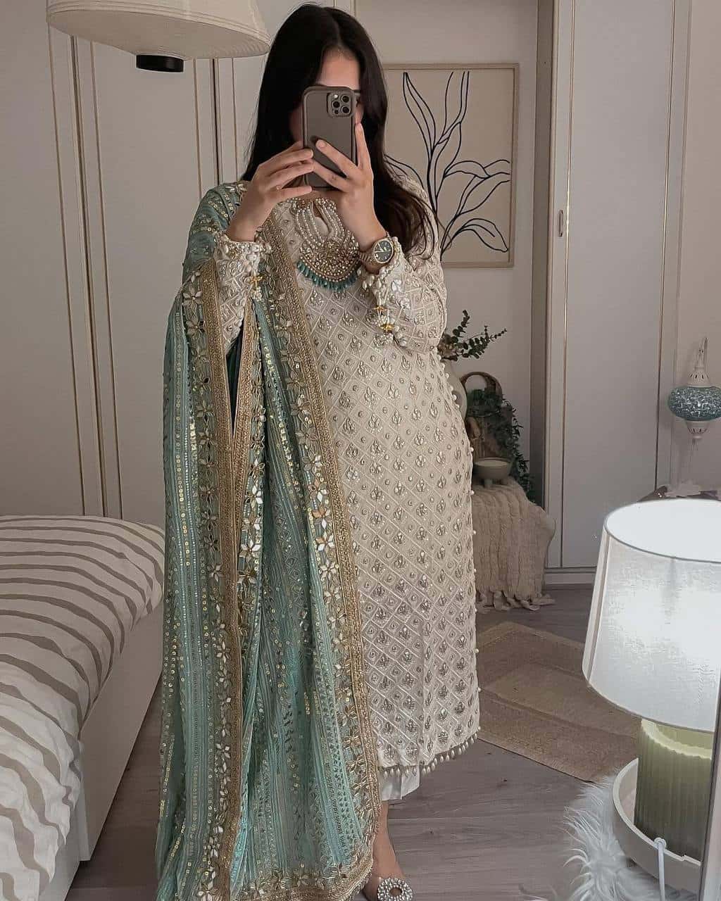 Ivory Pearls Embriodery Partywear Set