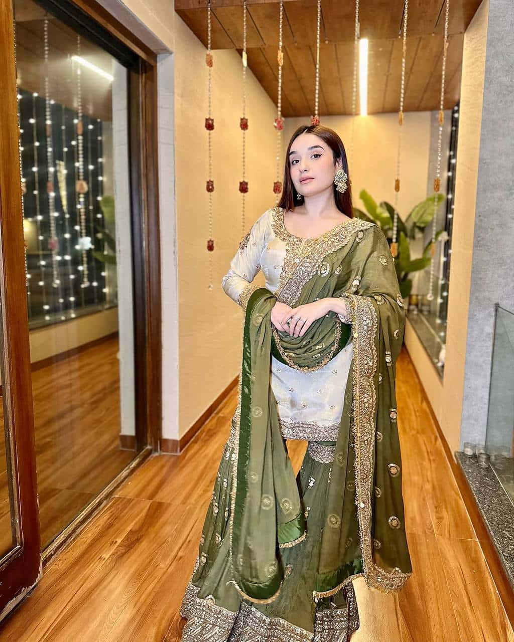 Stylish Heavy Chinon Sharara Set with Embroidered Sequence Work