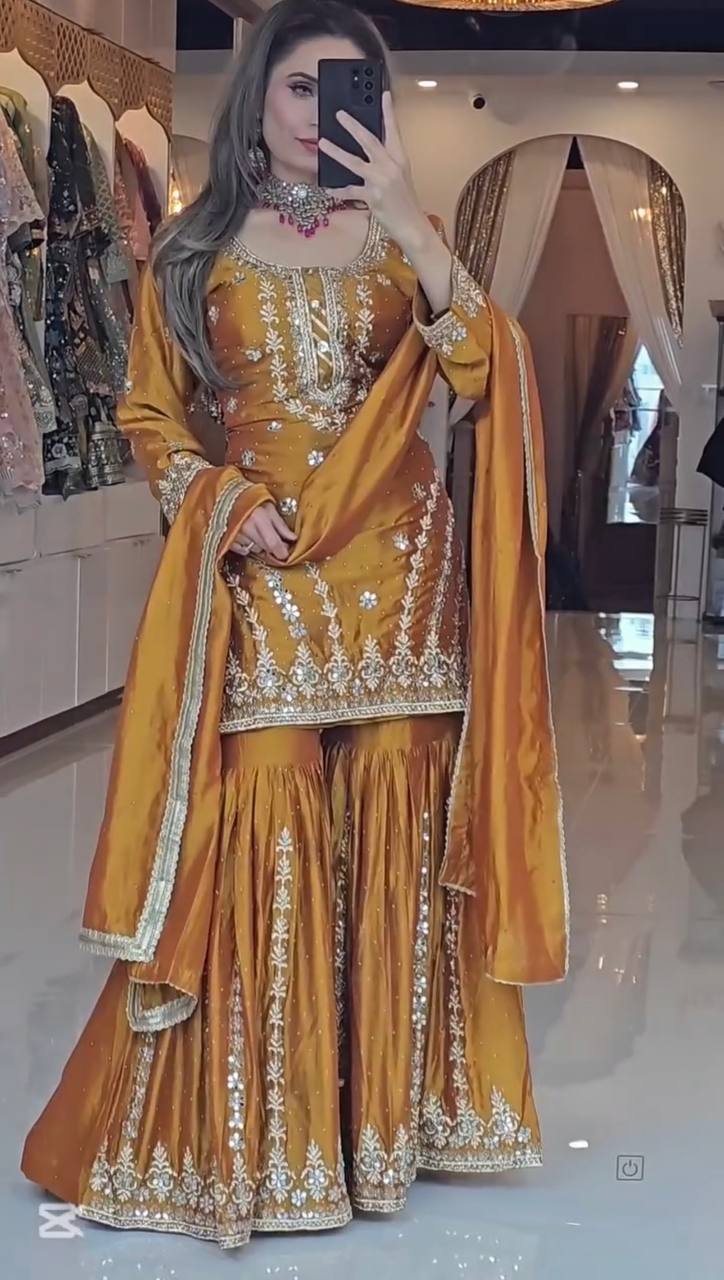 Wedding Georgette kurta sharara with dupatta set