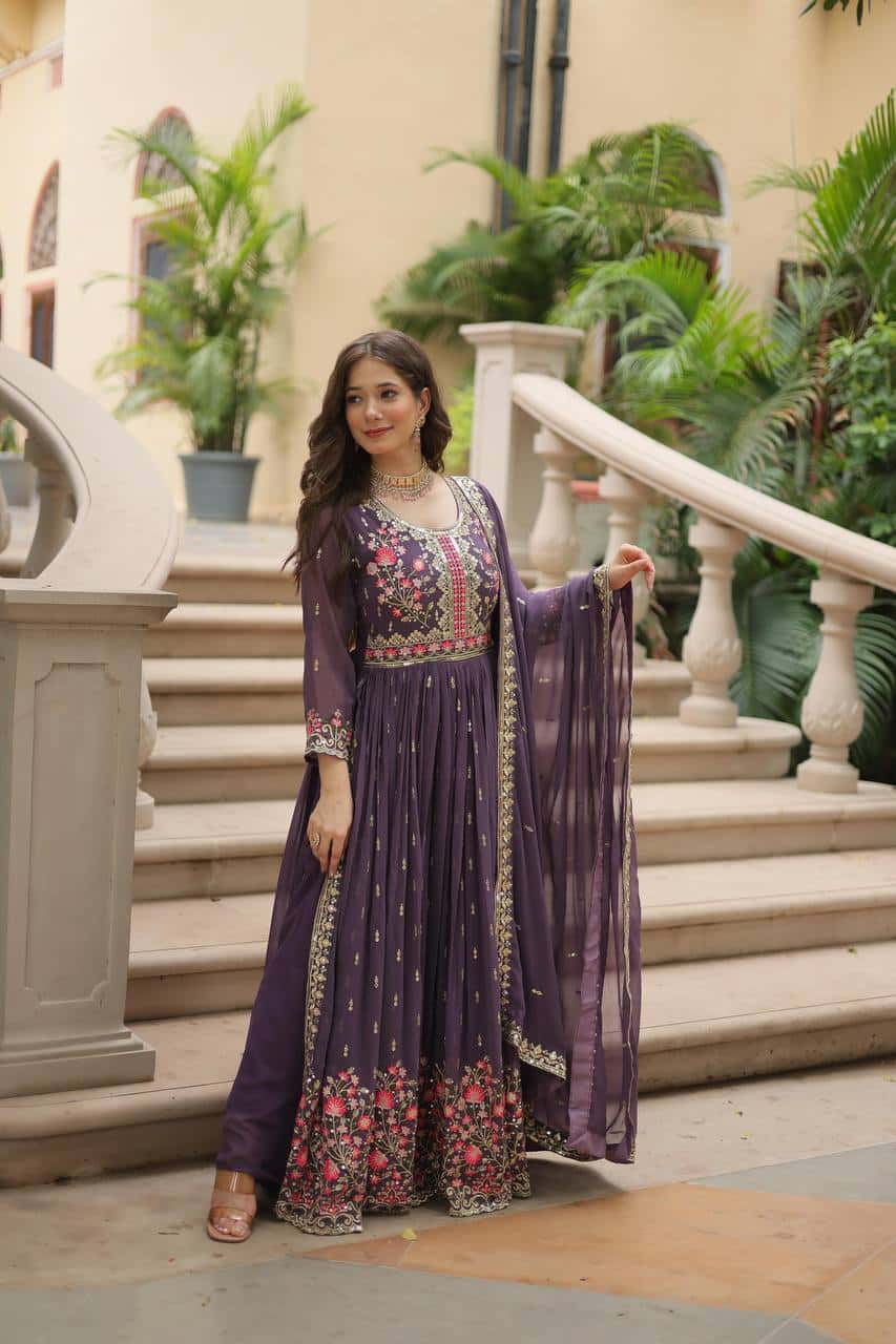 Faux Georgette Kurti and Sharara Set with Sequins Embroidery