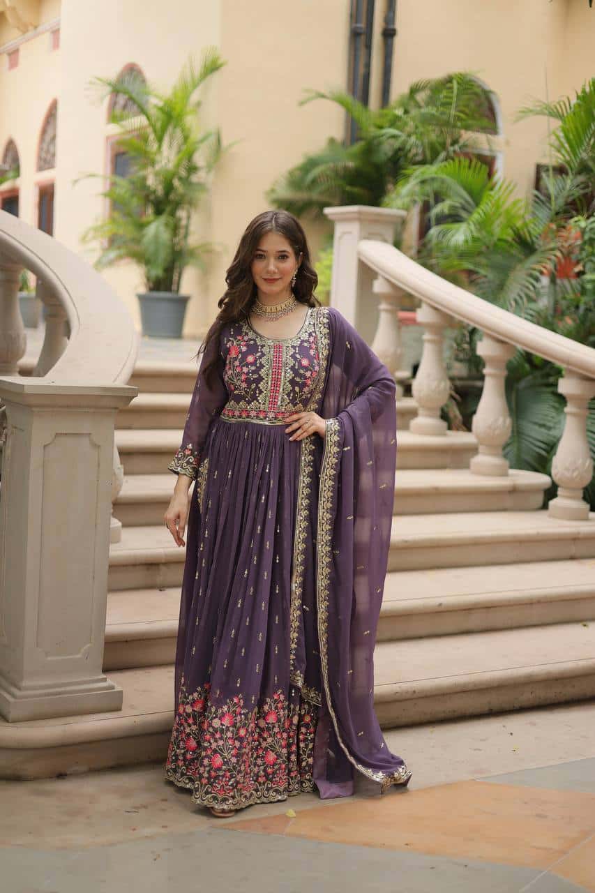 Faux Georgette Kurti and Sharara Set with Sequins Embroidery