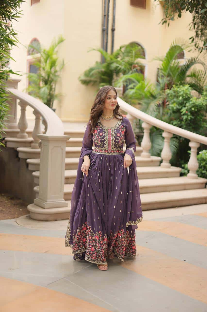 Faux Georgette Kurti and Sharara Set with Sequins Embroidery