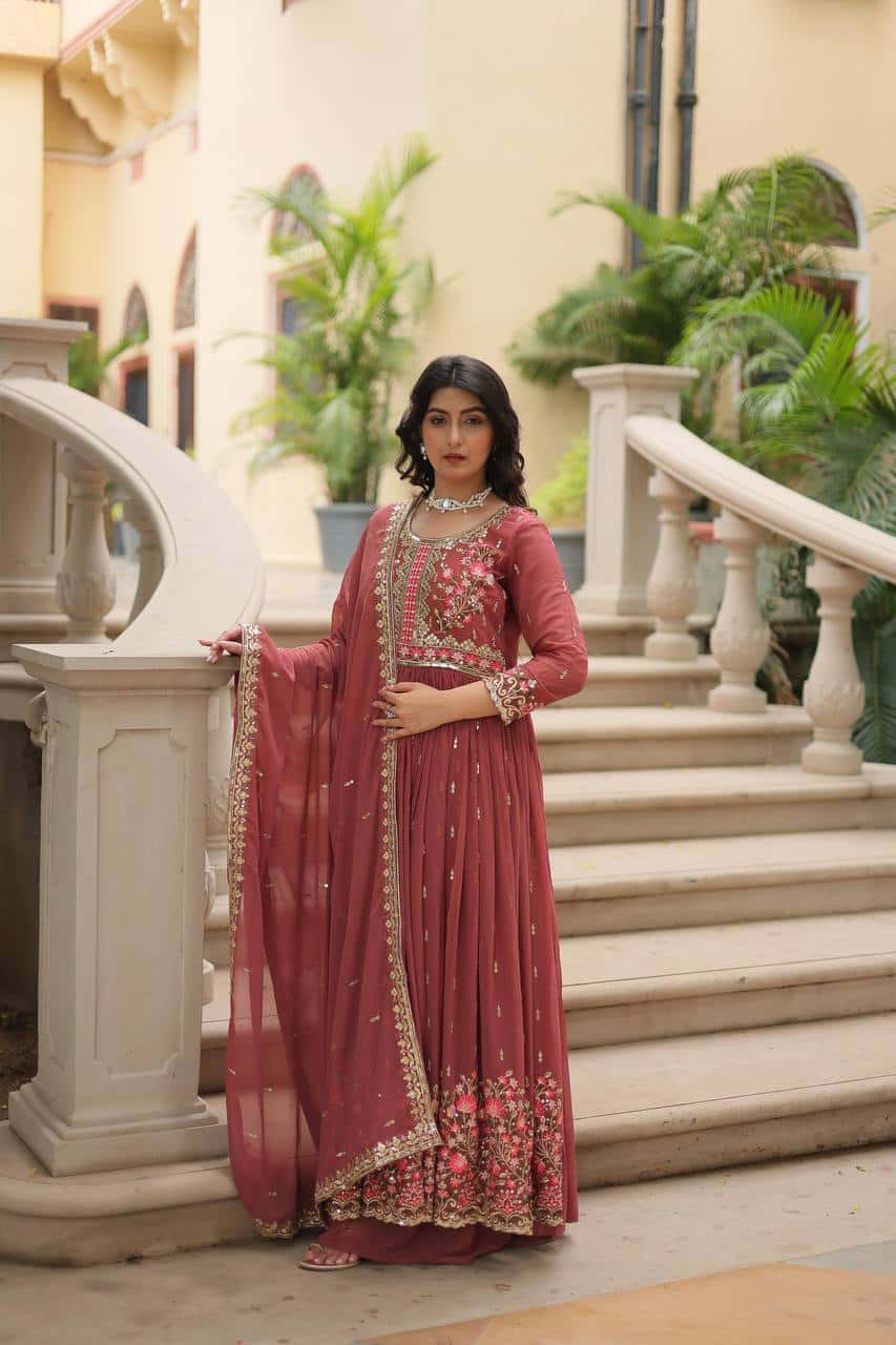Faux Georgette Kurti and Sharara Set with Sequins Embroidery