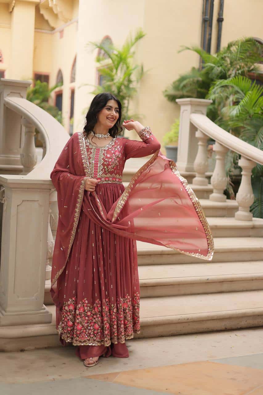 Faux Georgette Kurti and Sharara Set with Sequins Embroidery