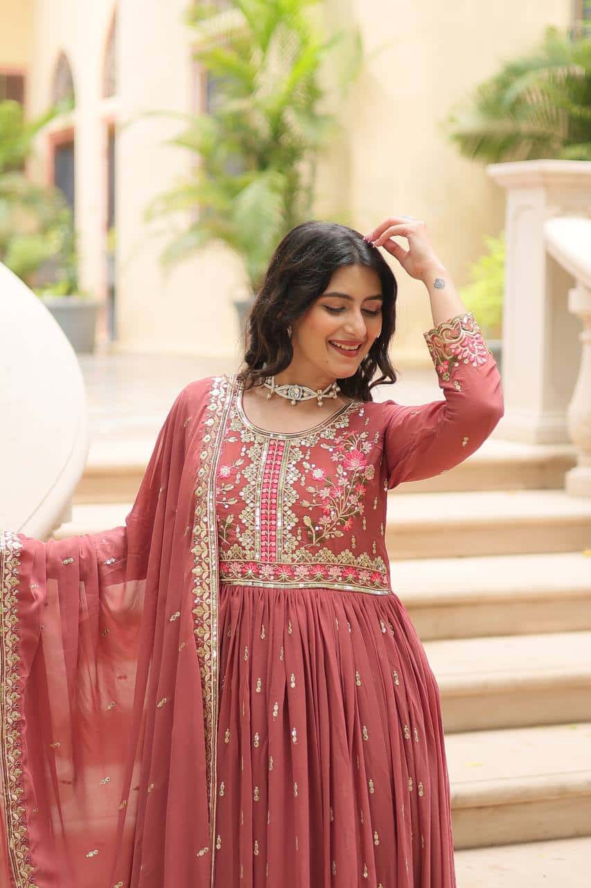 Faux Georgette Kurti and Sharara Set with Sequins Embroidery