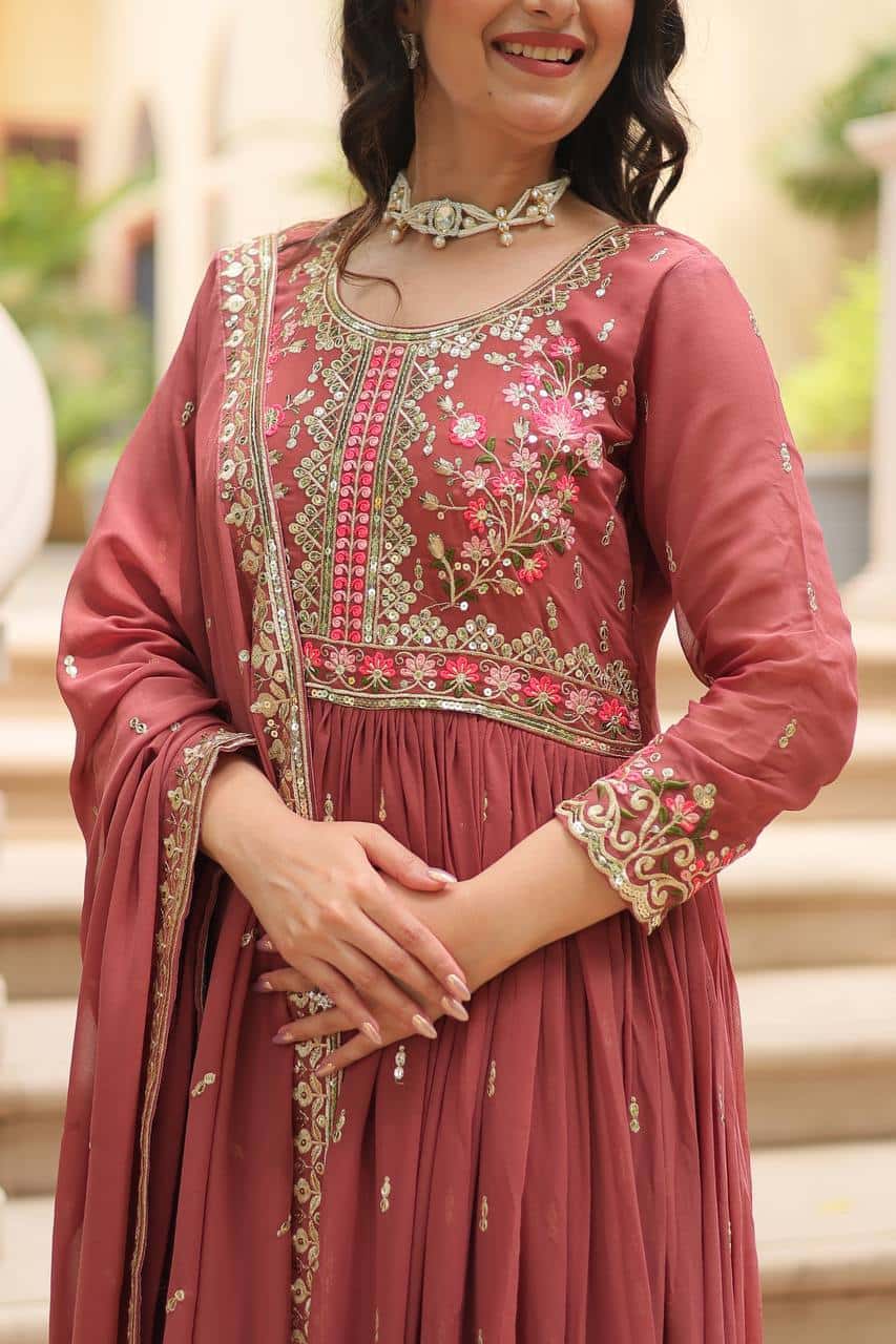 Faux Georgette Kurti and Sharara Set with Sequins Embroidery