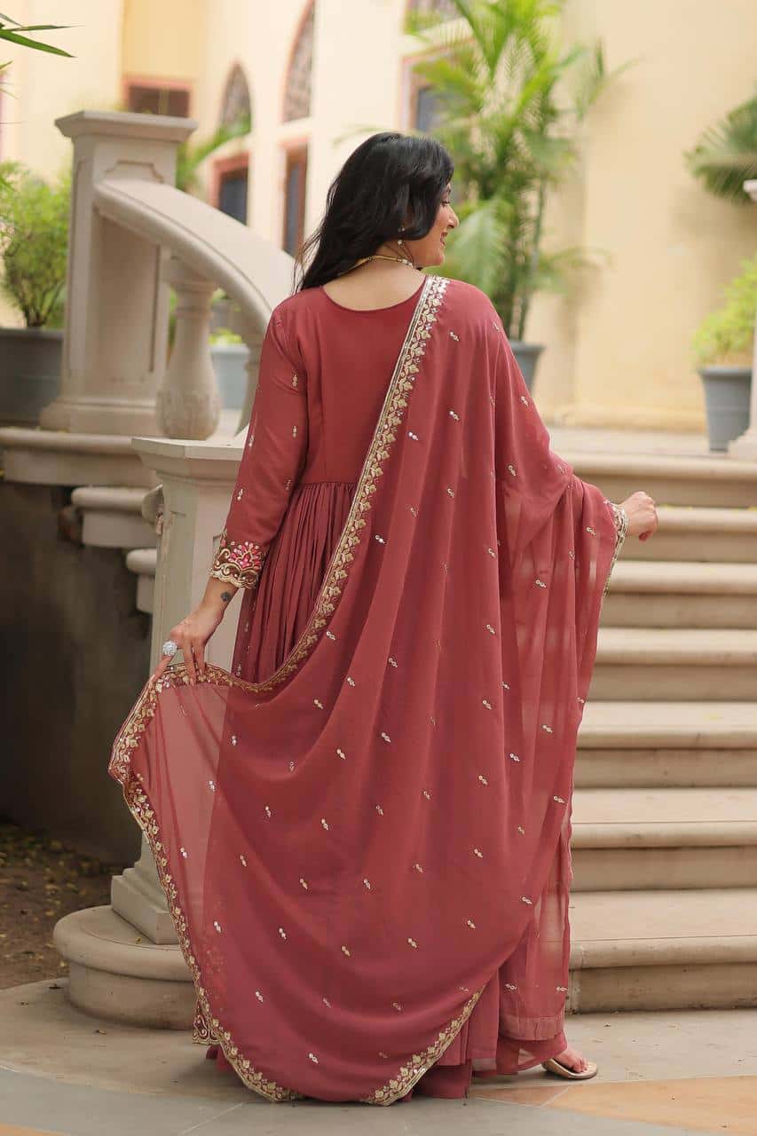 Faux Georgette Kurti and Sharara Set with Sequins Embroidery