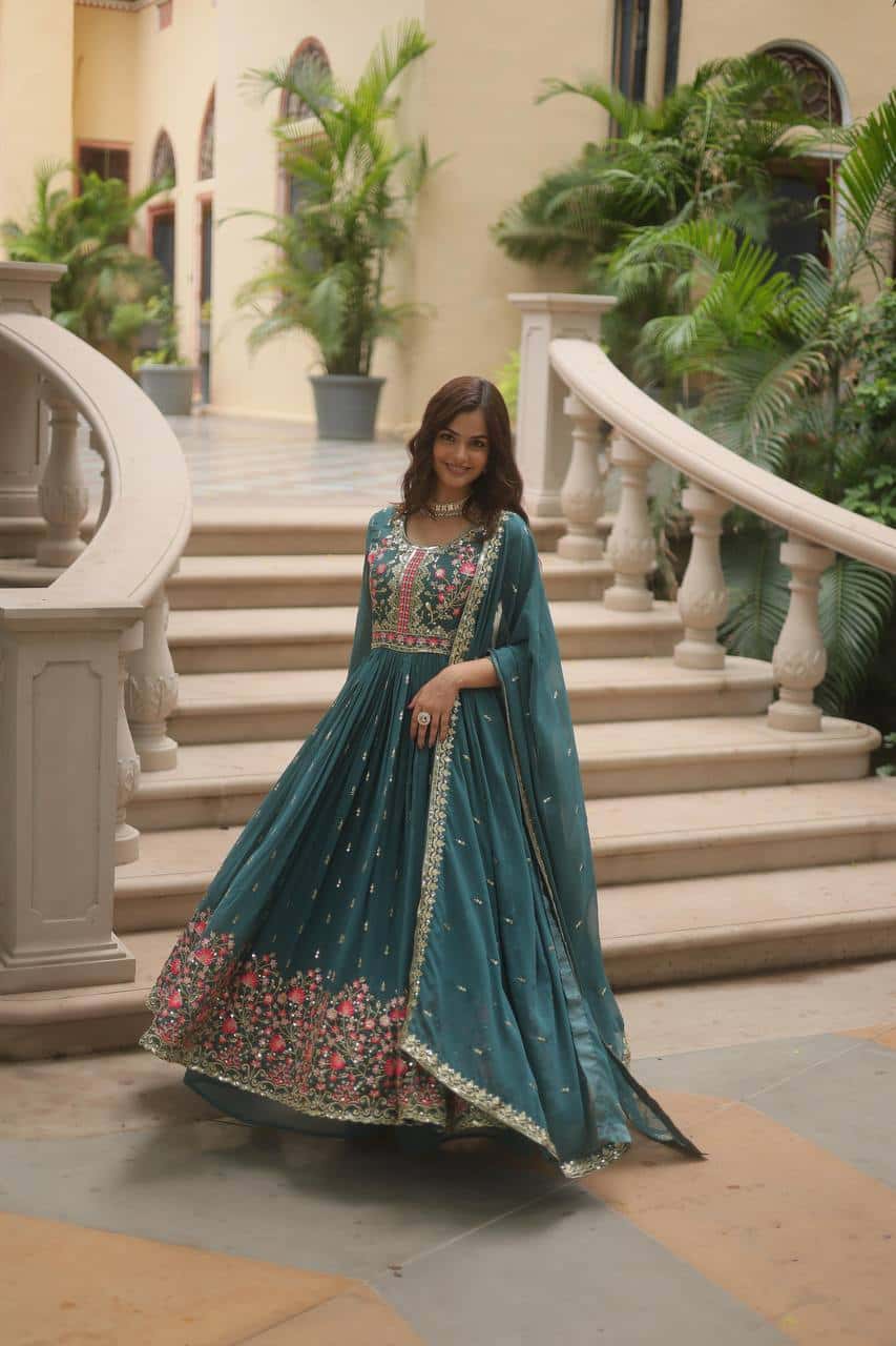 Faux Georgette Kurti and Sharara Set with Sequins Embroidery