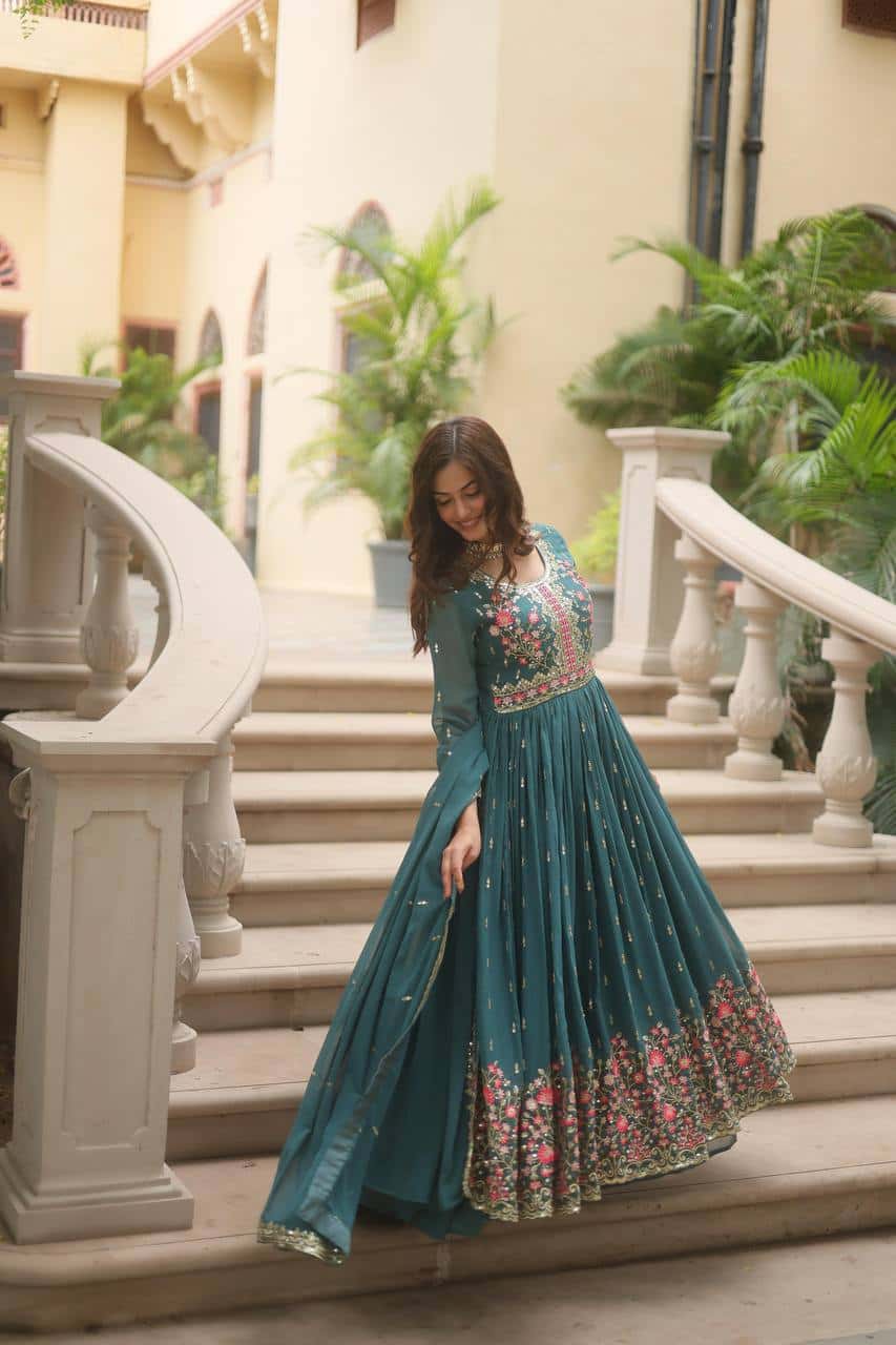 Faux Georgette Kurti and Sharara Set with Sequins Embroidery