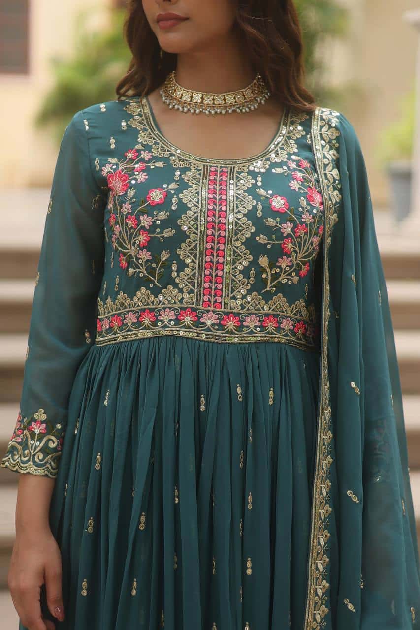 Faux Georgette Kurti and Sharara Set with Sequins Embroidery